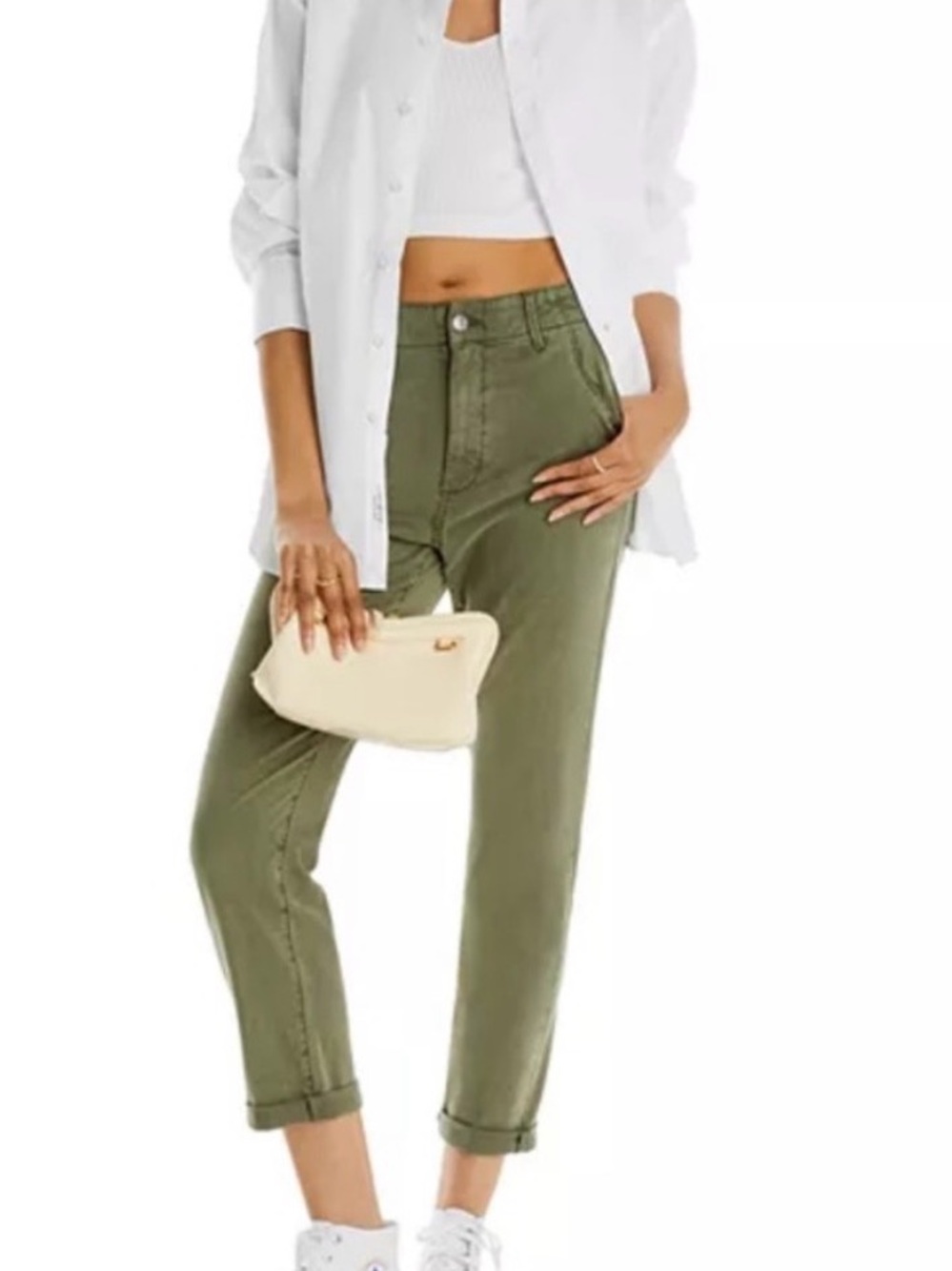 PAIGE Olive High-Rise Cropped Relaxed Jeans